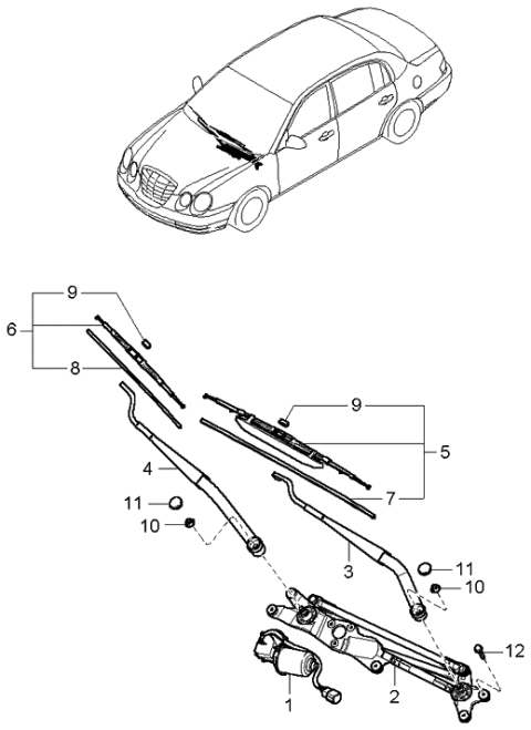 2005 Kia Amanti Passeger Windshield Wiper Blade Assembly Diagram for 983603F000