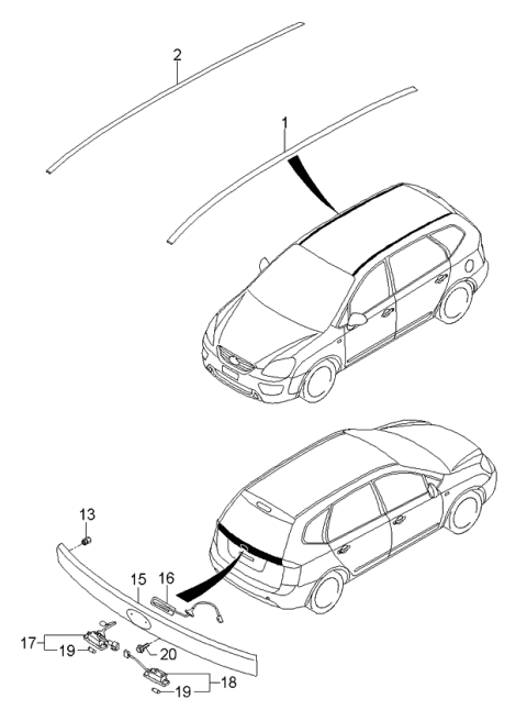 2006 Kia Rondo Roof Rack & License Lamp Diagram 1