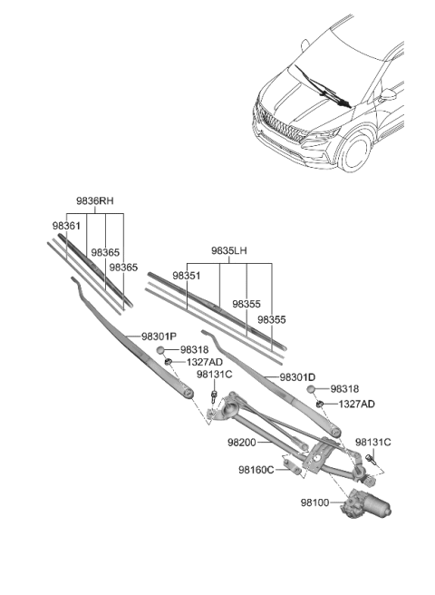 2023 Kia Carnival Blade Assy-Wiper,Pas Diagram for 98360R0000