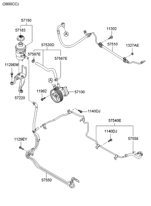 2009 Kia Borrego Power Steering Oil Pump & Hose Diagram 1