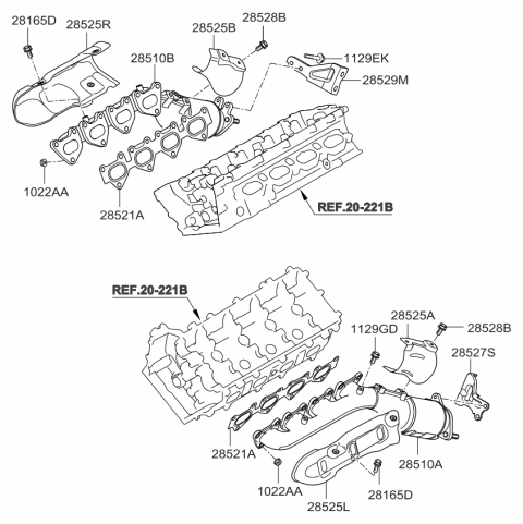 2009 Kia Borrego Exhaust Manifold Catalytic Assembly, Left Diagram for 285103F110