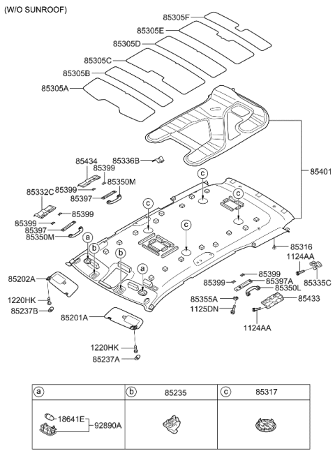 2011 Kia Borrego Sunvisor Assembly Right Diagram for 852022J110H9