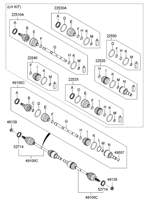 2010 Kia Borrego Joint Set-Inner Diagram for 496922J000
