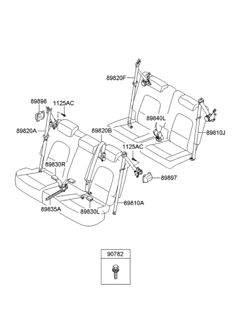 2010 Kia Borrego Rear Seat Belt Buckle Assembly, Center Diagram for 898302J150H9