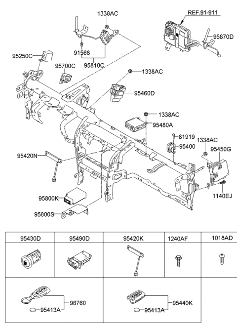 2008 Kia Borrego Button Start Swtich Assembly Diagram for 954302J510H9