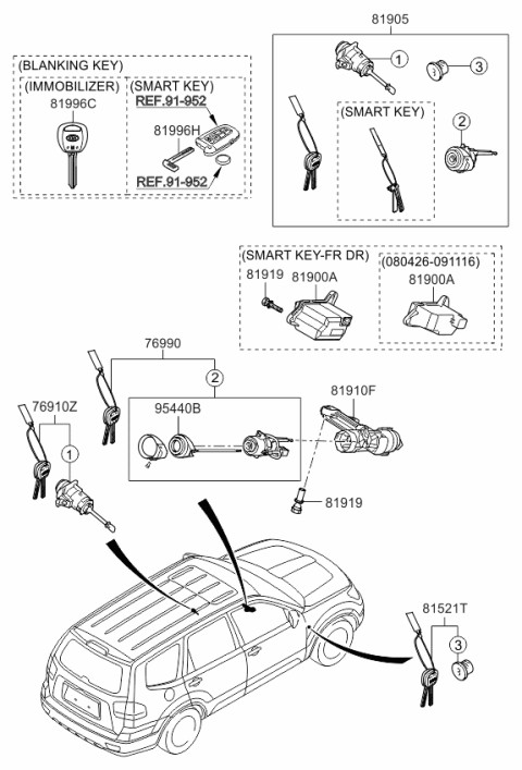 2008 Kia Borrego Blanking Immobilizer Key Diagram for 819962J010