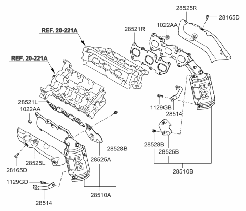 2012 Kia Borrego Exhaust Manifold Catalytic Assembly, Right Diagram for 285103CAL0