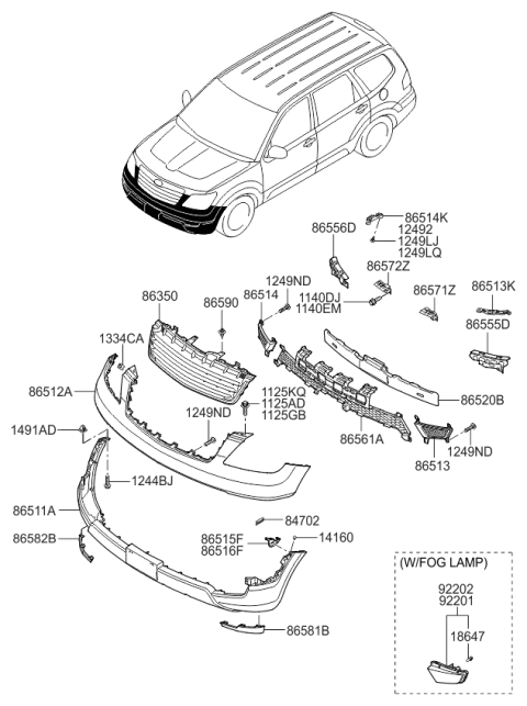 2012 Kia Borrego Radiator Grille Assembly Diagram for 863502J000