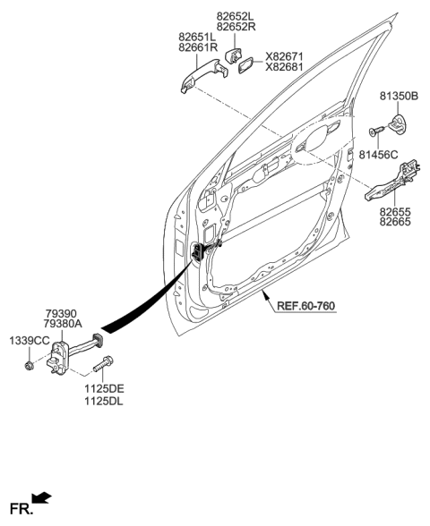 2009 Kia Borrego Door Outside Handle Assembly, Right Diagram for 826612J700UD