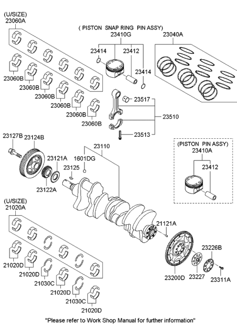 2010 Kia Borrego Bearing Pair Set-Crank shaft Diagram for 210203C112