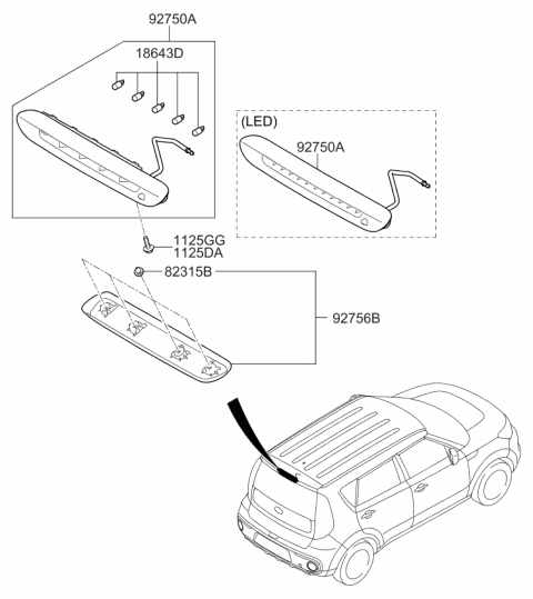 2018 Kia Soul Cover-High Mounted Stop Lamp Mounting Hole Diagram for 92756B2000