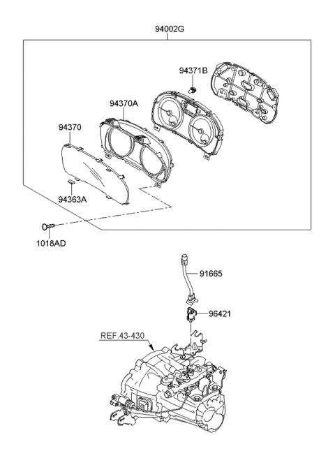 2011 Kia Rio Cluster Assembly-Instrument Diagram for 940011G221