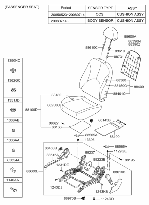 2009 Kia Rio Cushion Assembly-Front Seat Diagram for 882001G300281