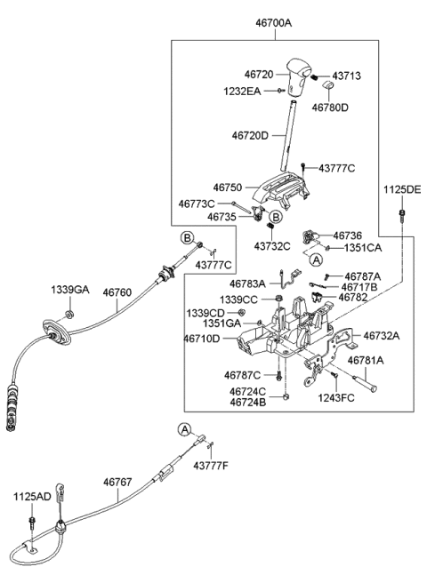 2009 Kia Rio Lever Complete-Control Diagram for 467001G110GD