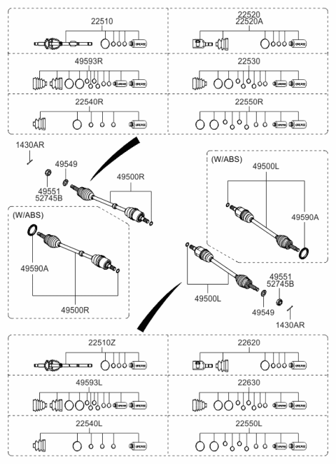 2010 Kia Rio Joint Assembly-Cv RH Diagram for 495001G051