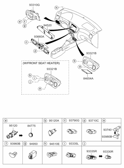 2006 Kia Rio Switch Assembly-Seat Heater Diagram for 933301G052
