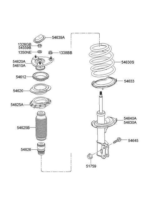 2007 Kia Rio Front Shock Absorber Assembly, Right Diagram for 546601G100