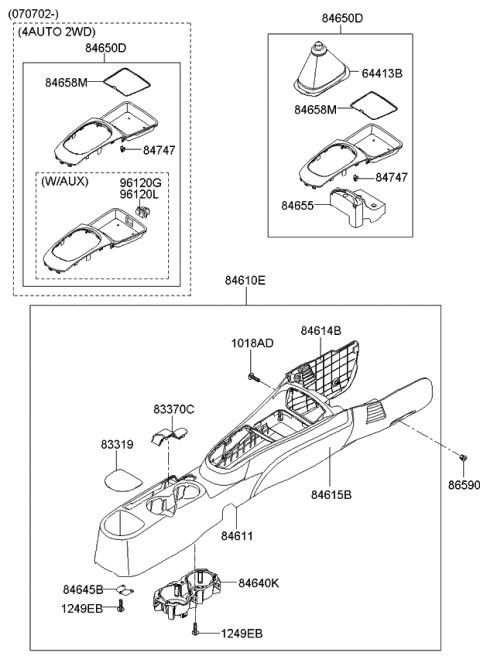 2009 Kia Rio Cup Holder Assembly Diagram for 846401G250RU