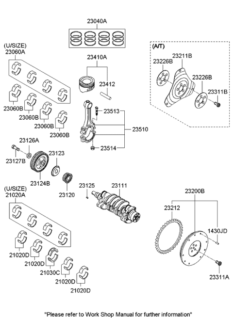2010 Kia Rio Bearing Pair Set-Crank shaft Diagram for 2102026455