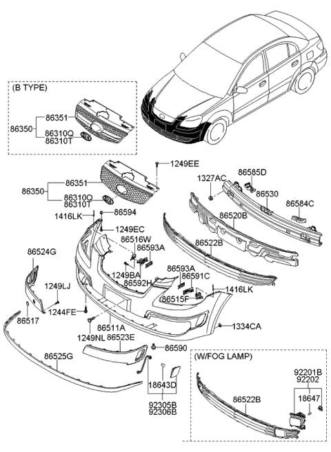 2009 Kia Rio Front Fog Lamp Assembly, Right Diagram for 922021G610