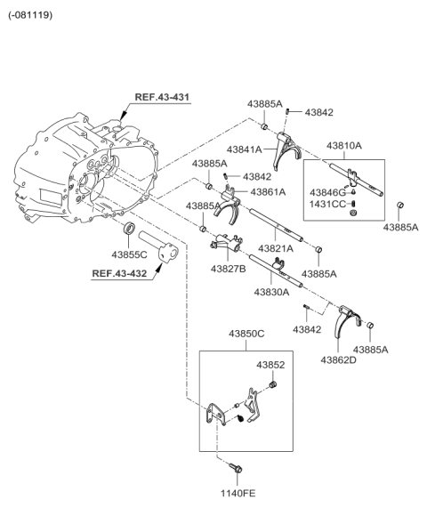 2007 Kia Rio Lever Assembly-Reverse Shift Diagram for 4385032011