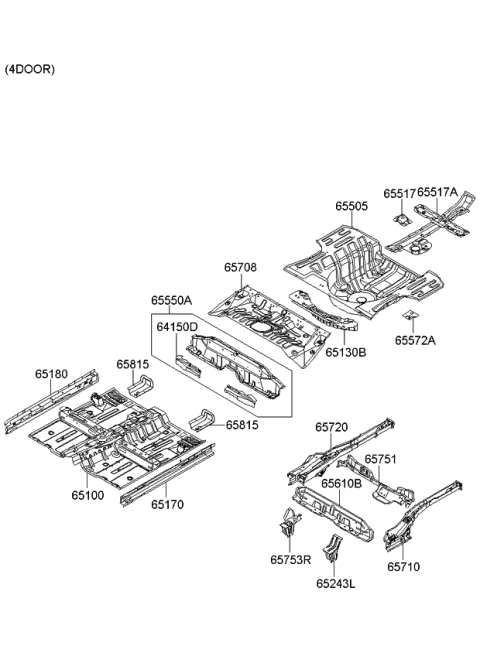 2008 Kia Rio Reinforcement Assembly-Floor Rear Lower Diagram for 658281G300