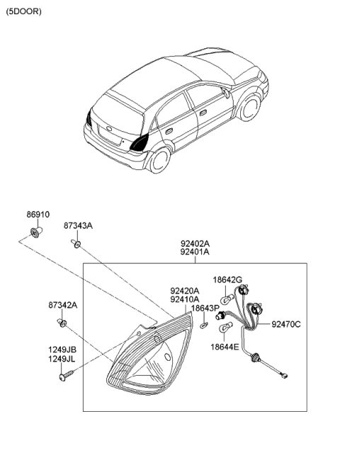 2008 Kia Rio Rear Combination Holder & Wiring Diagram for 924901G000