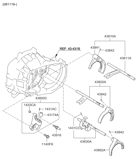 2008 Kia Rio Gear Shift Control-Manual Diagram 3