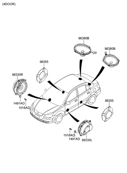 2008 Kia Rio Front Speaker & Protector Assembly, Right Diagram for 963301G060