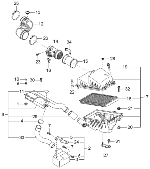 2003 Kia Spectra Air Cleaner Element Diagram for 0K2A513Z40A