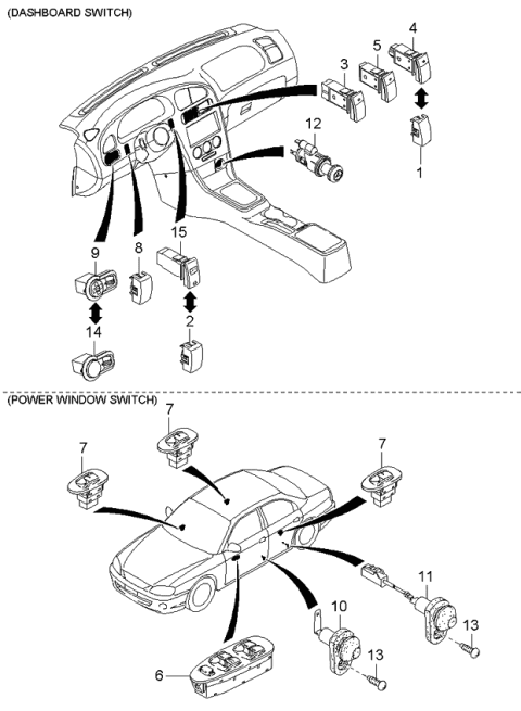 2003 Kia Spectra Switch-Front Fog Lamp Diagram for 0K2N166480A