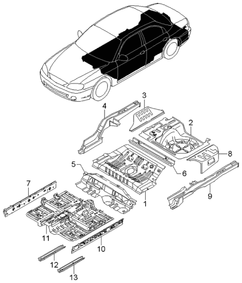2004 Kia Spectra Panel Assembly-Front Floor Diagram for 0K2NA53600A