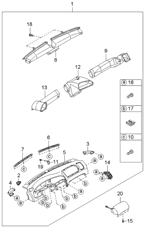 2004 Kia Spectra Duct Assembly-RH Diagram for 0K2A164150