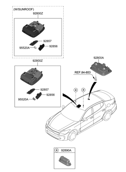 2020 Kia Stinger Lamp Assembly-Overhead Console Diagram for 92800J5000WK