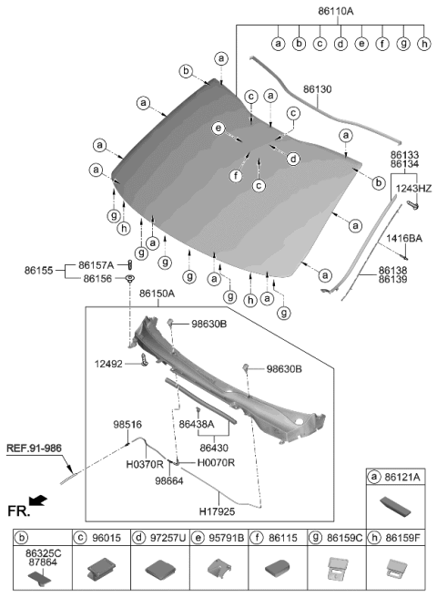 2021 Kia Stinger Windshield Glass Assembly Diagram for 86110J5000