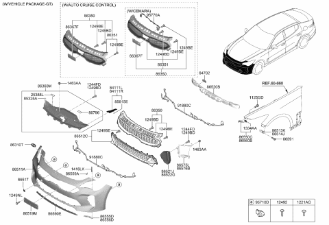 2021 Kia Stinger Front Bumper Grille Diagram for 86560J5600