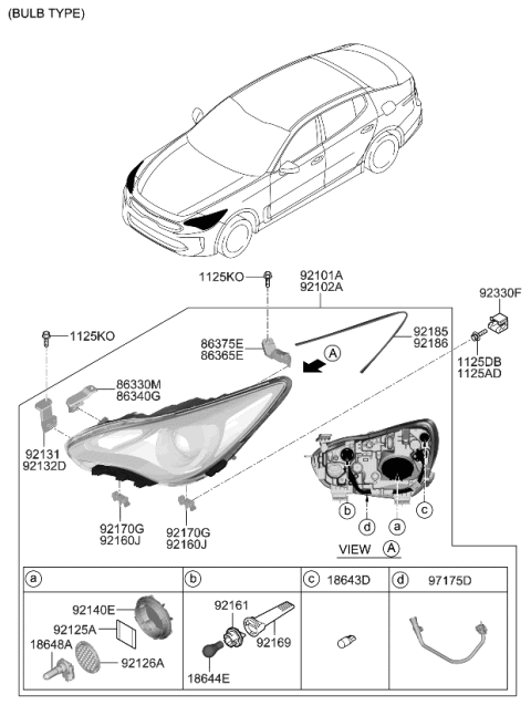 2021 Kia Stinger Driver Side Headlight Assembly Diagram for 92101J5220