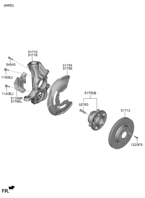 2020 Kia Stinger Front Axle Knuckle Right Diagram for 51711J5000