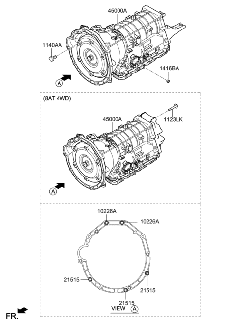 2020 Kia Stinger Auto TRANSAXLE & TORQUE/CONVENTIONAL Assembly Diagram for 4500047AN0