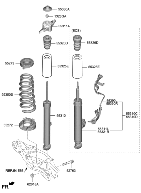 2021 Kia Stinger Rear Shock Absorber Assembly, Right Diagram for 55321J5450