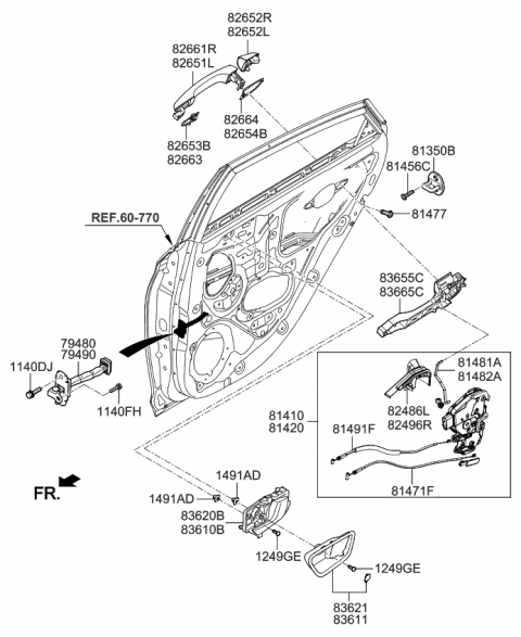 2021 Kia Rio Door Outside Handle Assembly Diagram for 82651H8000