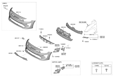 2022 Kia Rio Grille-Front Bumper Diagram for 86531H9AA0