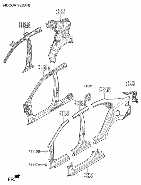 2023 Kia Rio Side Body Panel Diagram 1
