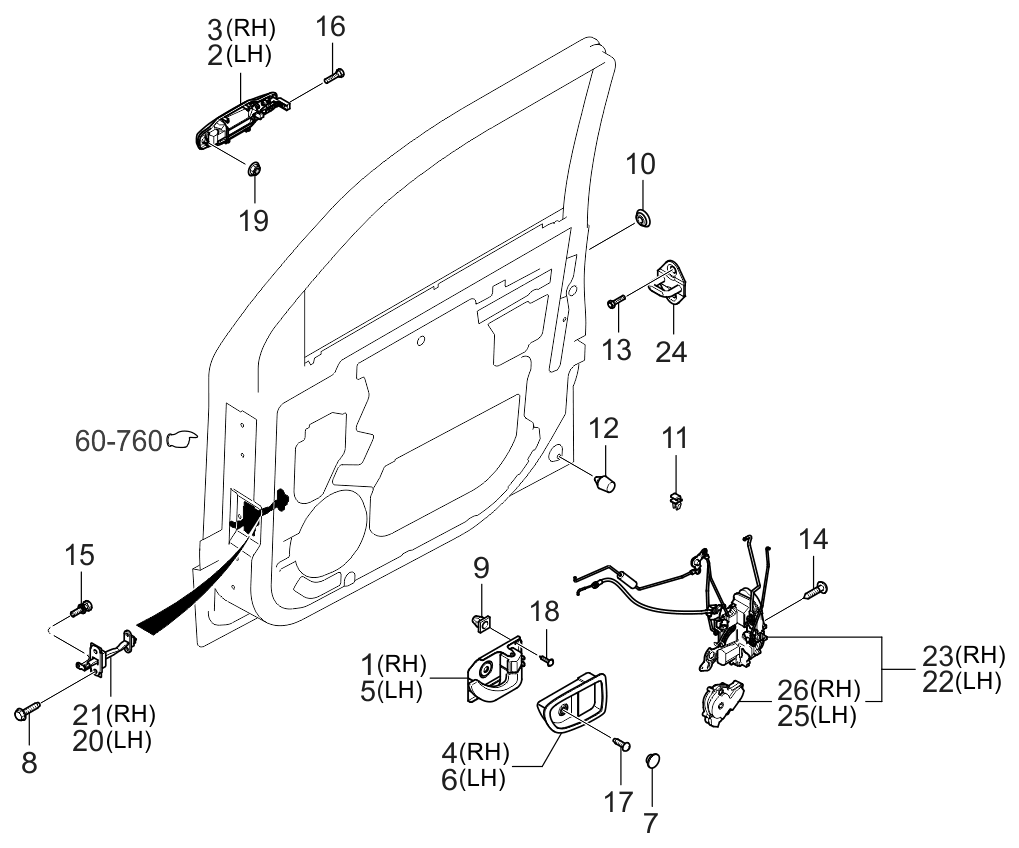 826203E010 Genuine Kia Front Door Inside Handle Assembly, Right