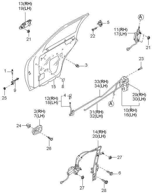 0K01973560B Genuine Kia Window REGULATER PowerRear,LH
