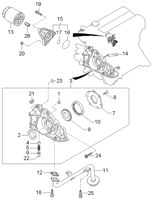 2000 Kia Sportage New Body Style Oil Pump & Filter