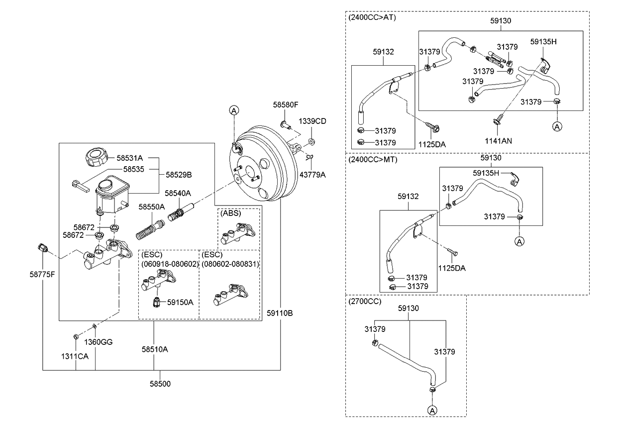 2007 Kia Optima Brake Master Cylinder & Vacuum Hose