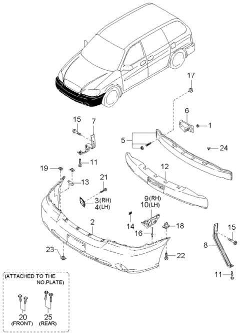 2005 Kia Sedona Bracket-Front Bumper,Upper Diagram for 0K53A50032