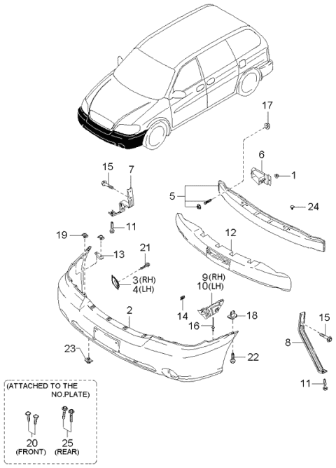 2005 Kia Sedona Reinforcement Assembly-Front Bumper Diagram for 0K53A50070