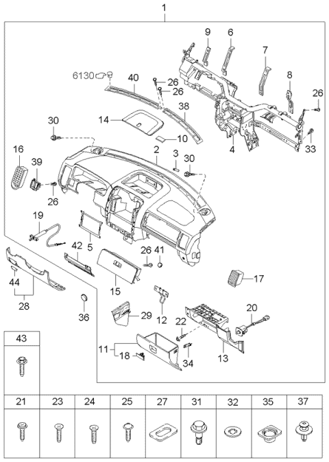 2003 Kia Sedona Dashboard & Related Parts Diagram